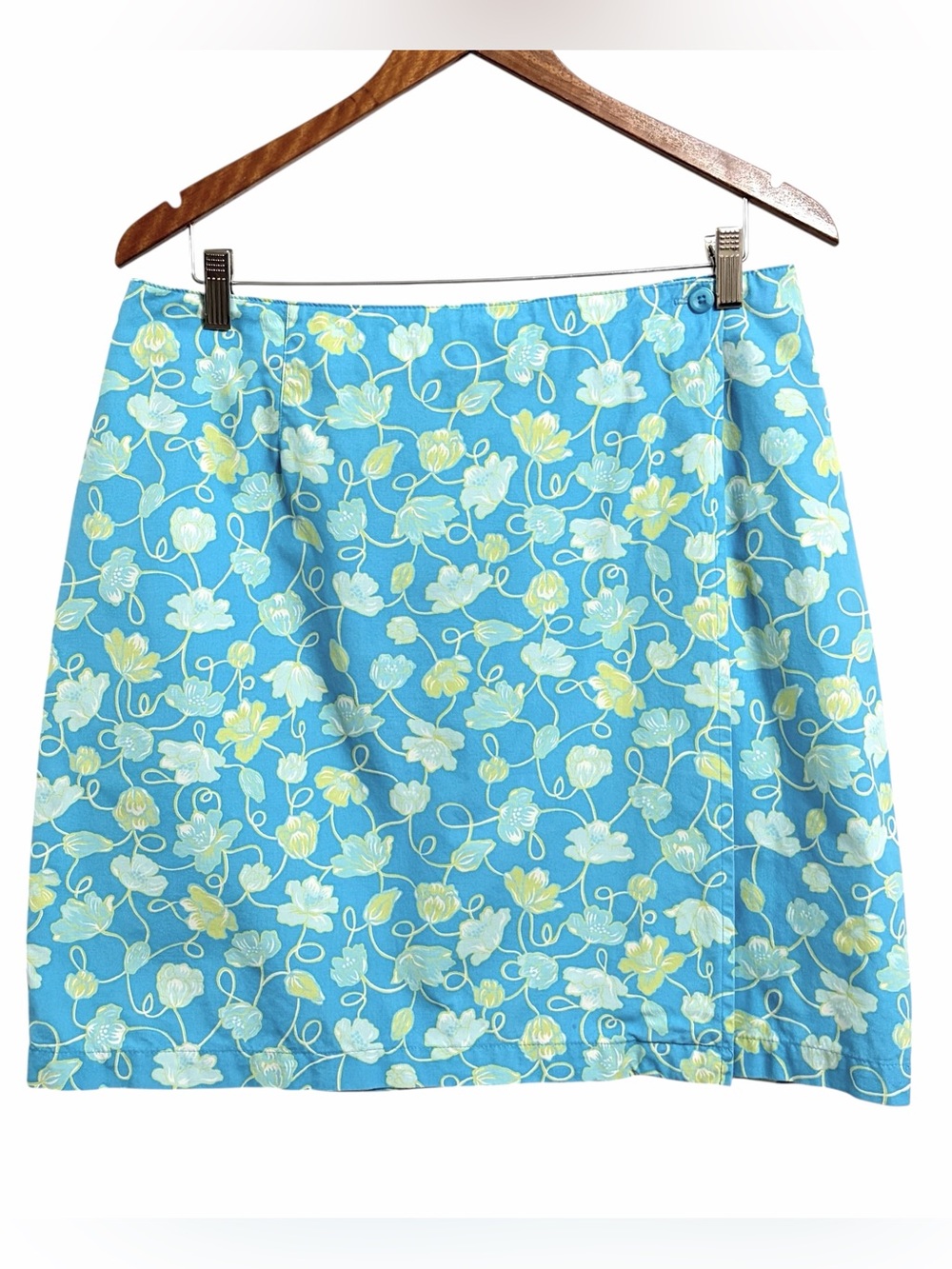 Talbots Vintage Floral Cotton Wrap Mini Skirt 16 Blue Normcore Coastal Grandma